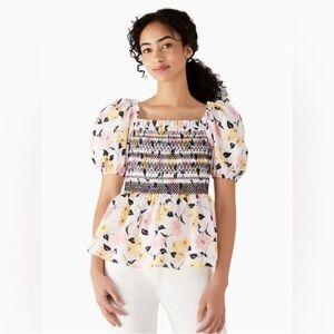 Kate Spade Smocked Puffy Sleeved Floral Top Size Medium